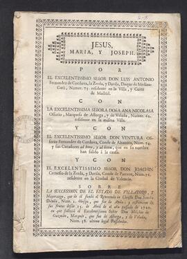 Pleito de Luis Fernández de Córdoba, duque de Medinaceli, con Ana Nicolasa Osorio, marquesa de Astorga, con Ventura Osorio Fernández de Córdoba, conde de Altamira y con Joaquín Fernesio de La Cerda y Dávila, conde de Parcent. Sobre la sucesión del estado de Villatoro y suu mayorazgo