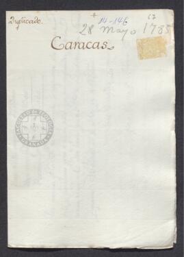 Estado, elaborado por Juan Martín de Herrea, de las cantidades que se han servido satisfacer el obispo de Caracas y el cabildo de la catedral a la Real Orden de Carlos III, por las respectivas pensiones vencidas desde 1772 hasta 1784