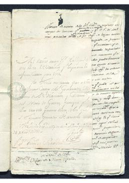 Carta de Pedro Antonio de Cossío a Francisco de Saavedra, referente a la comisión de Francisco de Saavedra en Nueva España