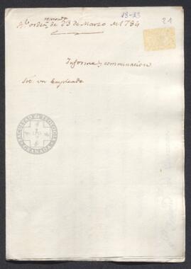 Real Orden de José de Gálvez al intendente de Caracas, Francisco Saavedra, reclamando un informe sobre el carácter y conducta del contador de Maracaibo, José Jiménez de Navia