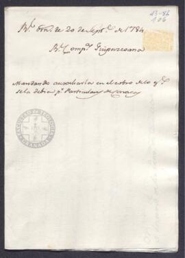 Real Orden de José de Gálvez al intendente de Caracas, Francisco de Saavedra, sobre la Real Compañía Guipuzcuana