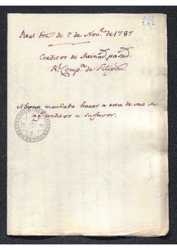 Real Orden de Antonio Valdés al intendente de Caracas, Francisco Saavedra, autorizando el abono de una cantidad a la Compañía de Filipinas