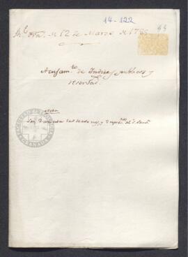 Real Orden de José de Gálvez al intendente de Caracas, Francisco de Saavedra, confirmando la recepción de la correspondencia que le ha remitido