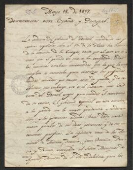 Nota diplomática de los ministros de Francia, Austria, Gran Bretaña Prusia y Rusia e la que desaprueban la invasión del Río de la Plata por Portugal