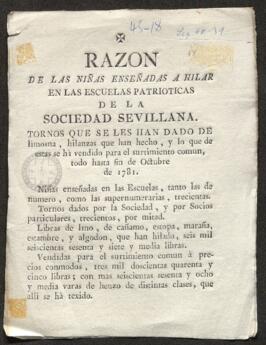 Nota sobre las niñas enseñadas a hilar en las escuelas patrióticas de la Sociedad Sevillana