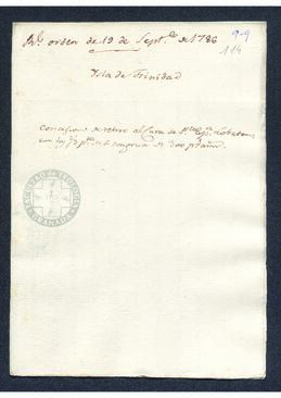 Real Orden de José de Gálvez al intendente de Caracas, Francisco Saavedra, por la que se concede el retiro al cura de Puerto España Pedro Romero Lobatón