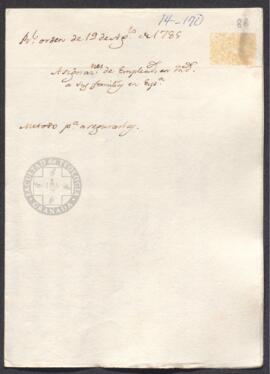 Real Orden de José de Gálvez al intendente de Caracas, Francisco de Saavedra, con instrucciones para la asignación de sueldos de militares y funcionarios de Indias a sus familiares residentes en España