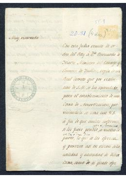 Oficio de Francisco de Saavedra a José de Canga Argüelles, sobre el Real Decreto que establece una Caja de Amortización