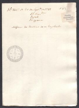 Real Orden de José de Gálvez al intendente de Caracas, Francisco de Saavedra, sobre la promoción de un empleado