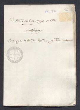 Real Orden de José de Gálvez al intendente de Caracas, Francisco de Saavedra, concediendo una prórroga para la estancia en España de dos militares