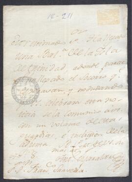 Oficio remitido por Antonio Eyaralar a Francisco de Saavedra, informándole de la llegada a la isla Trinidad del socorro que allí se esperaba
