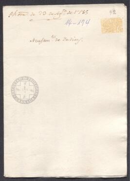 Real Orden de José de Gálvez al intendente de Caracas, Francisco de Saavedra, confirmando la recepción de la correspondencia que le ha remitido