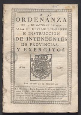Ordenanza para el establecimiento e instrucción de intendentes de provincias y ejércitos