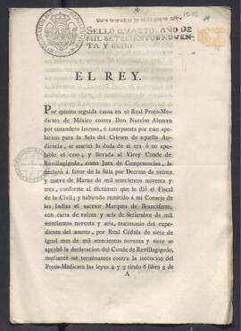 Real Cédula por la que se declara todas las causas que pueden y deben conocer los proto-medicatos de Indias