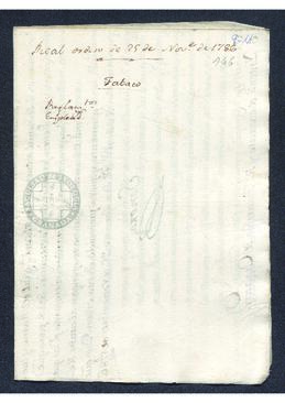 Real Orden de José de Gálvez al intendente de Caracas, Francisco Saavedra, por la que queda enterado del plan general de los individuos colocados en el manejo de las rentas del tabaco y naipes de esa intendencia