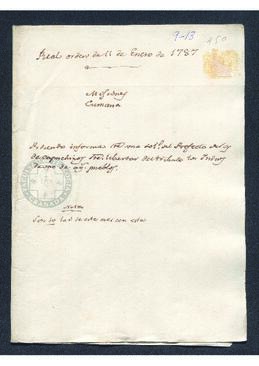 Real Orden de José de Gálvez al intendente de Caracas, Francisco Saavedra, eximiendo del tributo al pueblo de Caripe en Cumaná