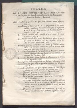 Capitulación bajo la cual los regimientos suizos de Reding y Betschart continuarán al servicio de S.M. Católica