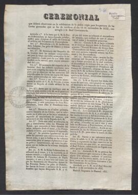 Real Convocatoria por la que se dispone el ceremonial que ha de observarse en la sesión de apertura de las Cortes