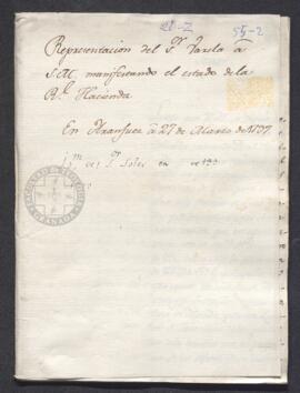 Representación ante S.M. del Sr. Varela, manifestando el estado de la Real Hacienda
