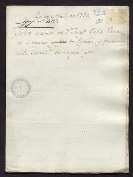 Carta de Francisco de Saavedra a Aparici, recomendando el ascenso de José Pablo Valiente, visitador de Real Hacienda de Cuba