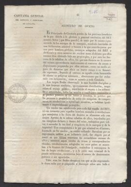 Artículo de oficio del conde de España, capitán general del Ejército del principado de Cataluña, al pueblo catalán, sobre la lealtad de éste general y sus oficiales a la causa absolutista