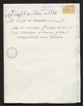 Oficio de Francisco de Saavedra al conde de Casavalencia, en el que se realiza una conversión de monedas españolas y de Curaçao