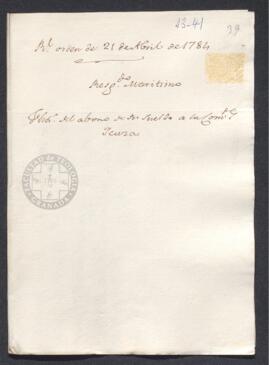 Real Orden de José de Gálvez al intendente de Caracas, Francisco de Saavedra, concediendo el pago de los atrasos a un militar