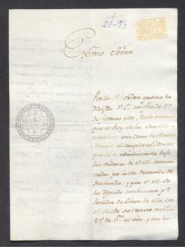 Oficio de Juan Destoutet a Francisco de Saavedra, en el que da cuenta de la recepción de la Real Orden de 27 de febrero por la que se crea la Caja de Amortización