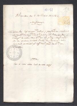 Real Orden de José de Gálvez al intendente de Caracas, Francisco de Saavedra, por la que se crea el cargo de procurador general de todas las misiones de los capuchinos en América