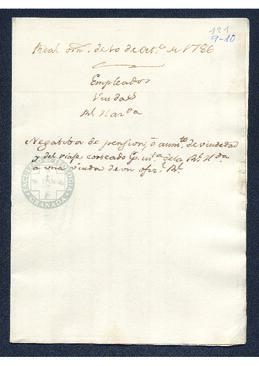 Real Orden de José de Gálvez al intendente de Caracas, Francisco Saavedra, denegando una pensión a la viuda de Juan Francisco Rodríguez Villalba