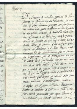 Real Orden de José de Gálvez al gobernador y capitán general de Caracas, denegando la solicitud hecha por Antonio Arvide, sobre exención del servicio de milicias a los trabajadores de las haciendas de añil del valle de Aragua