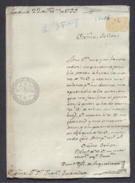 Carta particular de Domingo José Arquellada Mendoza a Francisco de Saavedra, sobre asuntos personales