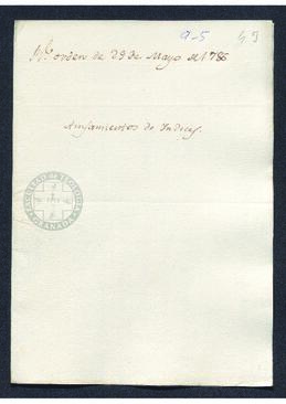 Real Orden de José de Gálvez al intendente de Caracas, Francisco Saavedra, autorizando el envío de víveres a la isla Trinidad.
