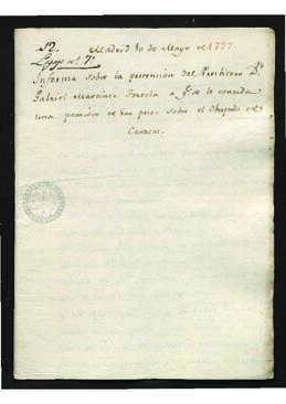 Representación del presbítero Gabriel Martínez Tórtola, para que se le conceda una pensión de 500 pesos sobre el obispado de Caracas