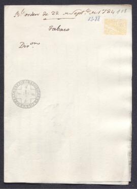 Real Orden de José de Gálvez al intendente de Caracas, Francisco de Saavedra, estableciendo la dirección de la renta del tabaco