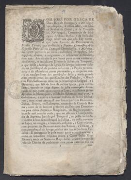 Edicto de José I de Portugal, sobre el establecimiento de una mesa censora que prohibiese la circulación y distribución de llibros y papeles perniciosos