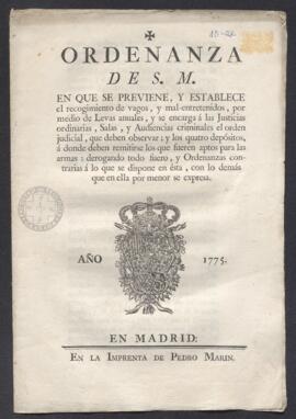 Ordenanza real en que se previene y establece el recogimiento de vagos y mal entretenidos