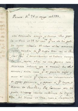 Cartas de Francisco de Saavedra a Manuel de Velasco, acerca de temas económicos