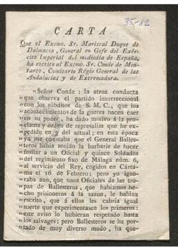 Documento propagandísticos franceses sobre la Guerra de la Independencia y la inutilidad de la resistencia española ante el ejército francés