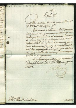 Oficio por el que José Pizarro informa a Francisco de Saavedra de la partida hacia Bayona del Infante don Antonio
