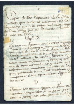 Capítulos 12 al 16 de la Instrucción que se dió al ministro de la escuadra que, bajo las ordenes del marqués de Casa-Tilly, fue a Buenos Aires en 1776