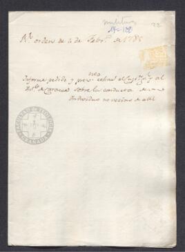 Real Orden de José de Gálvez al intendente de Caracas, Francisco de Saavedra, notificando la mala conducta de un suboficial