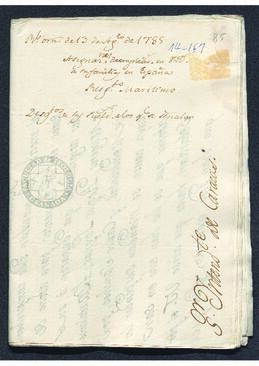 Real Orden de José de Gálvez al intendente de Caracas, Francisco de Saavedra, señalando el descuento de sueldo de los empleados del resguardo marítimo, asignándolos a sus familiares residentes en España