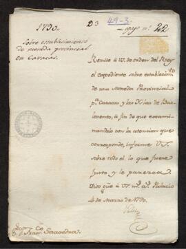 Notas para el establecimiento de moneda provincial en Caracas