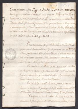 Concesiones del Reino desde el año 1635, para que se pudiese tratar de las rentas de vasallos, jurisdicciones y otras cosas; dudas que se ofrecieron en estas ventas, cédulas de S.M., dando forma de lo que se había de ejecutar, y prorrogando por tres trienios el servicio de 800 ducados en cada uno