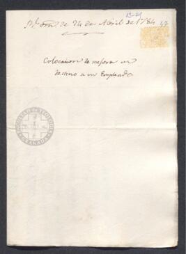 Real Orden de José de Gálvez al intendente de Caracas, Francisco de Saavedra, solicitando la mejora en el destino a un empleado