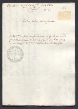 Real Orden de José de Gálvez al intendente de Caracas, Francisco de Saavedra, por la que S.M. enterado del decomiso de harinas por parte del gobernador de la isla Margarita en 1780