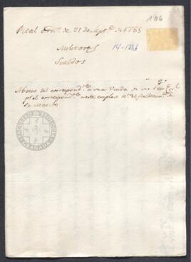 Real Orden de José de Gálvez al intendente de Caracas, Francisco de Saavedra, autorizando el abono de una cantidad a la viuda de un militar