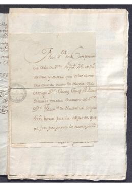 Carta de José María Chacón a José Antonini en la que informa haber remitido una carta a Francisco de Saavedra