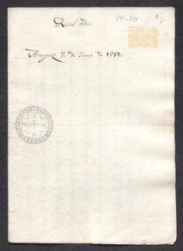 Real Orden de José de Gálvez a Francisco de Saavedra, notificando la recuperación del castillo de San Juan de Nicaragua